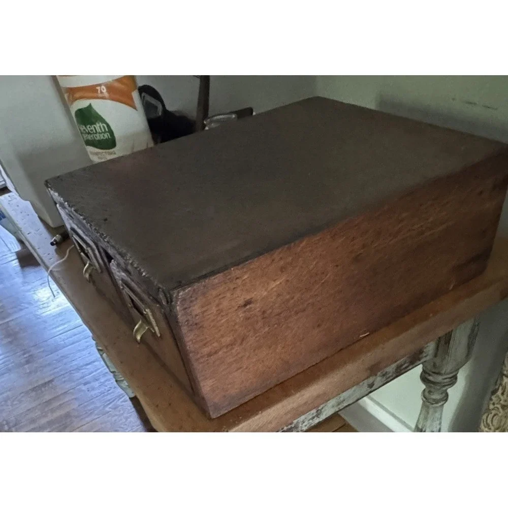 Antique Remington Rand Card Catalog 2 Drawer Library File Box Dovetail Oak